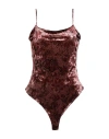 Guess Woman Bodysuit Brick Size L Polyester, Elastane In Red