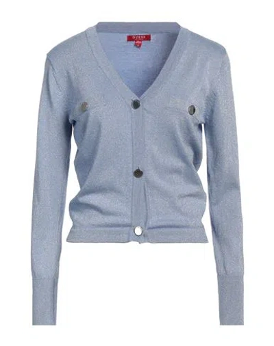 Guess Woman Cardigan Light Blue Size L Viscose, Polyester, Polyamide, Metallic Fiber