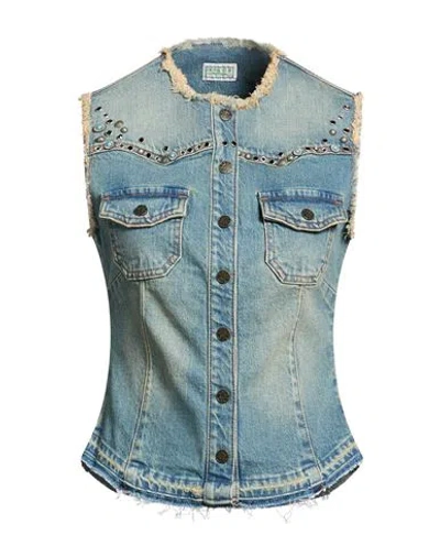 Guess Woman Denim Outerwear Blue Size S Cotton, Elastane