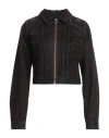 Guess Woman Denim Outerwear Dark Brown Size S Cotton In Brown
