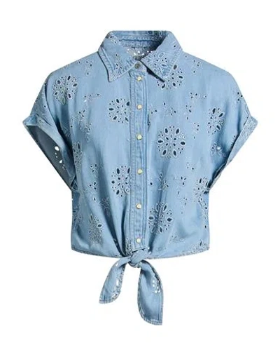 Guess Woman Denim Shirt Blue Size L Lyocell, Cotton