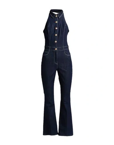 Guess Woman Jumpsuit Blue Size 27 Cotton, Lyocell, Polyester, Elastane