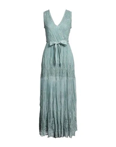 Guess Woman Maxi Dress Sage Green Size L Viscose, Silk, Cotton