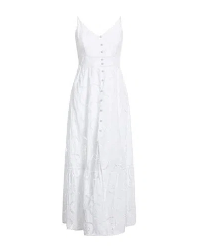 Guess Woman Maxi Dress White Size L Cotton In Black