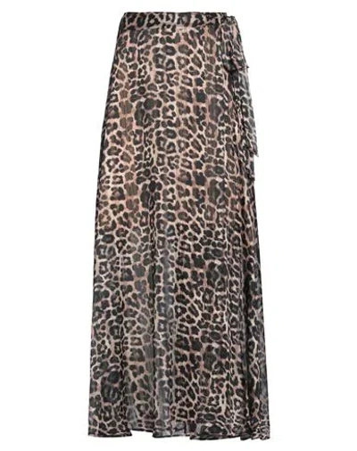 Guess Woman Maxi Skirt Camel Size L Polyester, Metallic Fiber In Beige
