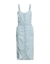 Guess Woman Midi Dress Blue Size M Cotton, Polyester, Lyocell, Elastane In Blue