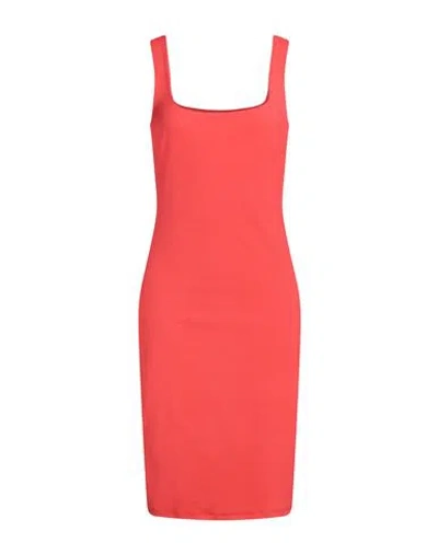 Guess Woman Midi Dress Coral Size L Polyamide, Elastane In Red