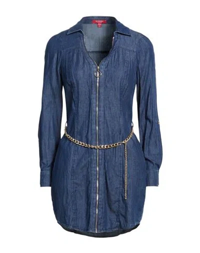 Guess Woman Mini Dress Blue Size Xs Cotton, Viscose