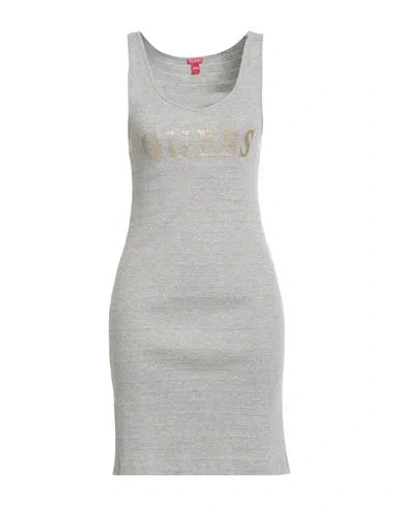 Guess Woman Mini Dress Grey Size L Cotton, Viscose, Polyester, Metallic Fiber In Gray