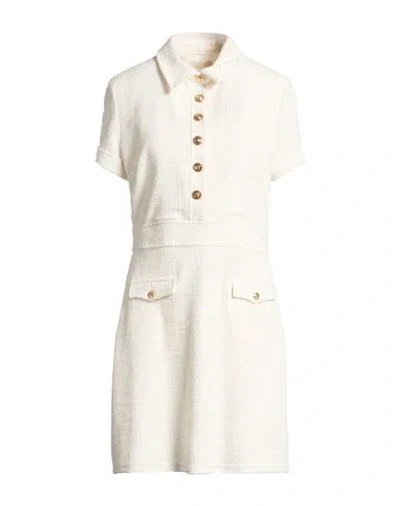 Guess Woman Mini Dress Ivory Size L Polyester, Cotton, Elastane, Metal Fiber In White