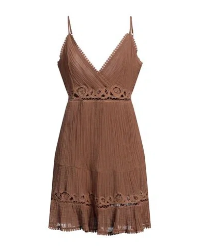 Guess Woman Mini Dress Light Brown Size L Ramie, Cotton In Beige