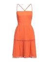 Guess Woman Mini Dress Orange Size M Cotton In Multi