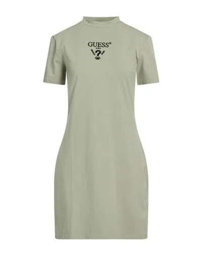 Guess Woman Mini Dress Sage Green Size L Cotton, Elastane