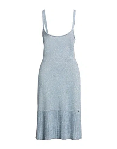 Guess Woman Mini Dress Sky Blue Size M Viscose, Metallic Fiber