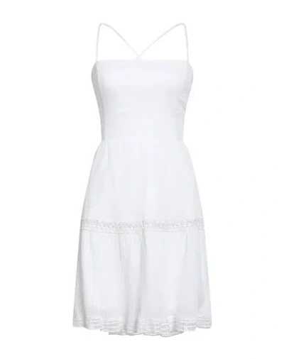 Guess Woman Mini Dress White Size Xl Cotton In Multi