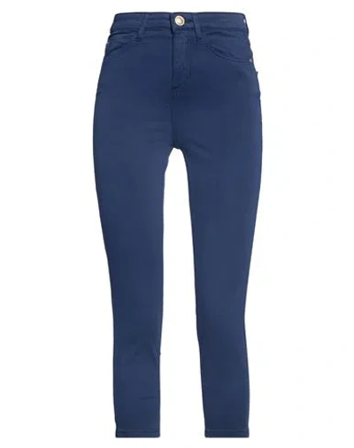 Guess Woman Pants Navy Size 24 Cotton, Elastomultiester, Elastane In Blue