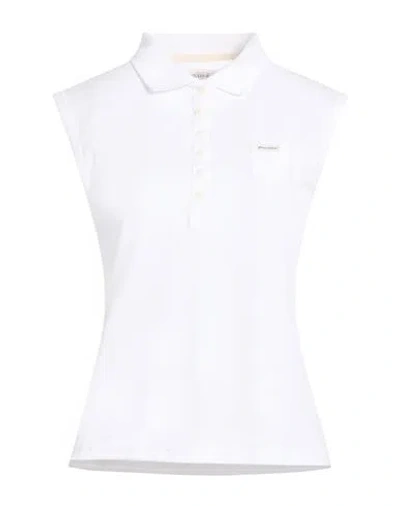 Guess Woman Polo Shirt White Size L Cotton, Elastane