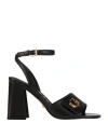 Guess Woman Sandals Black Size 7 Leather In Black