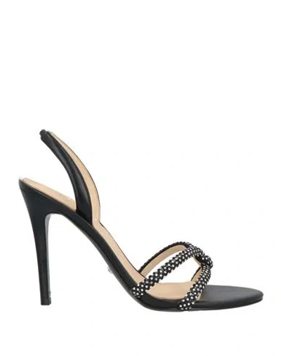 Guess Woman Sandals Black Size 8 Textile Fibers