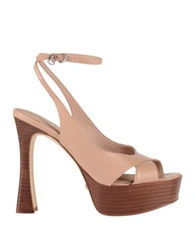 Guess Woman Sandals Blush Size 6 Leather In Pink