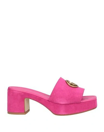 Guess Woman Sandals Fuchsia Size 6 Leather In Pink
