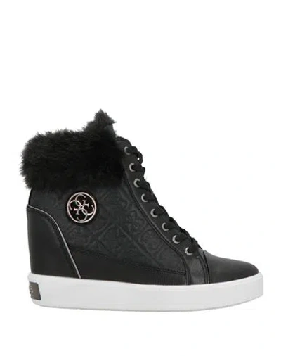 Guess Woman Sneakers Black Size 6 Leather, Textile Fibers, Synthetisches Material