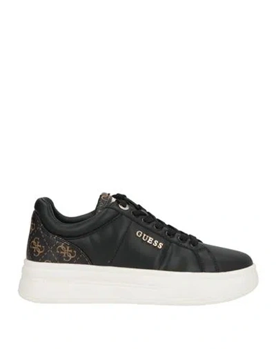 Guess Woman Sneakers Black Size 7 Leather, Synthetic Material