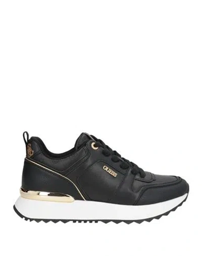 Guess Woman Sneakers Black Size 9 Synthetic Material In Animal Print