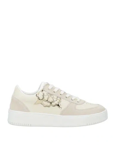 Guess Woman Sneakers Cream Size 7 Leather In White