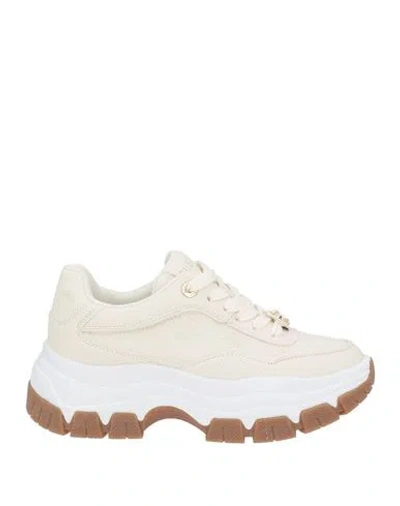Guess Woman Sneakers Ivory Size 5 Textile Fibers In White