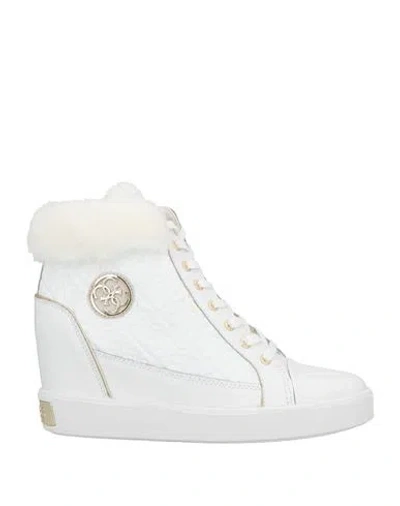 Guess Woman Sneakers White Size 10 Leather, Textile Fibers, Synthetisches Material