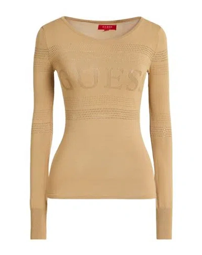 Guess Woman Sweater Sand Size L Viscose, Polyamide In Neutral