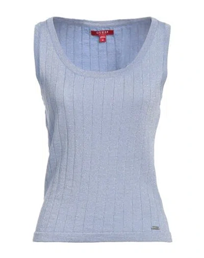 Guess Woman Sweater Sky Blue Size L Viscose, Polyester, Polyamide, Metallic Fiber