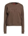 Guess Woman Sweatshirt Khaki Size M Cotton, Polyester In Beige