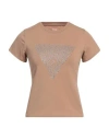 Guess Woman T-shirt Beige Size L Cotton, Elastane In Beige