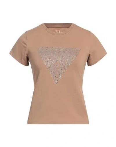 Guess Woman T-shirt Beige Size L Cotton, Elastane