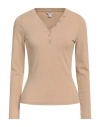 Guess Woman T-shirt Beige Size M Viscose, Elastane