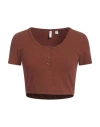 Guess Woman T-shirt Brown Size L Cotton, Elastane