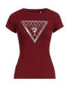 Guess Woman T-shirt Burgundy Size L Cotton, Elastane In Red