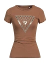 Guess Woman T-shirt Camel Size L Cotton, Elastane In Beige