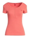 Guess Woman T-shirt Coral Size S Cotton, Elastane In Red