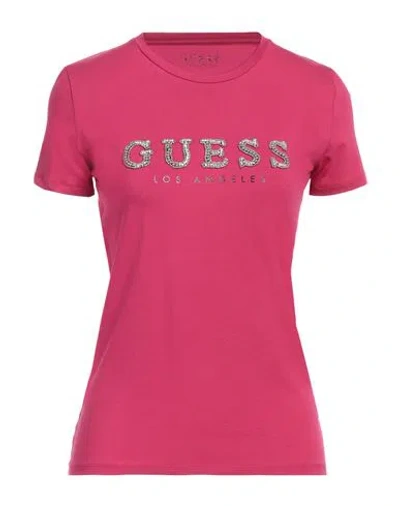 Guess Woman T-shirt Fuchsia Size S Cotton, Elastane In Pink