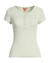 Guess Woman T-shirt Light Green Size L Cotton, Elastane