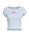 Guess Woman T-shirt Light Green Size M Cotton In Blue