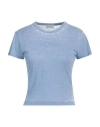 Guess Woman T-shirt Sky Blue Size L Cotton, Polyester In Blue