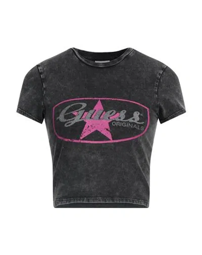 Guess Woman T-shirt Charcoal Size L Cotton, Elastane In Grey
