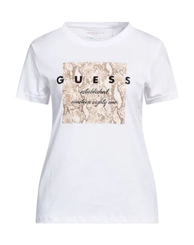 Guess Woman T-shirt White Size M Organic Cotton In Neutral