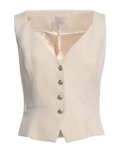 Guess Woman Tailored Vest Beige Size L Polyester, Elastane
