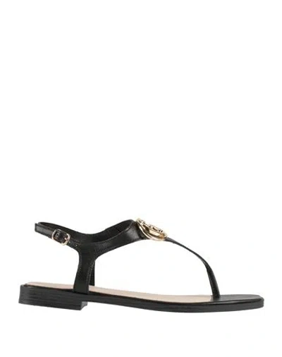 Guess Woman Thong Sandal Black Size 8 Leather