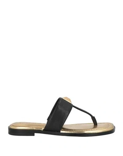 Guess Woman Thong Sandal Black Size 8 Leather
